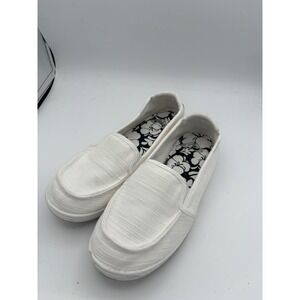 Roxy Shoes Womens Size 10 White Canvas Slip On Flats Logo Casual Comfort